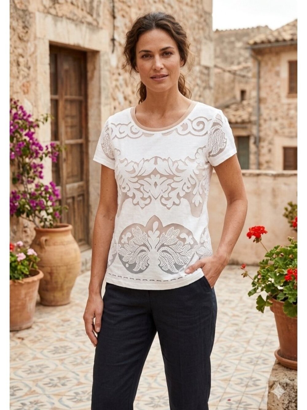 Banana Republic Crewneck Lace Blouse White Size 10 Romantic Cottagecore Bohemian